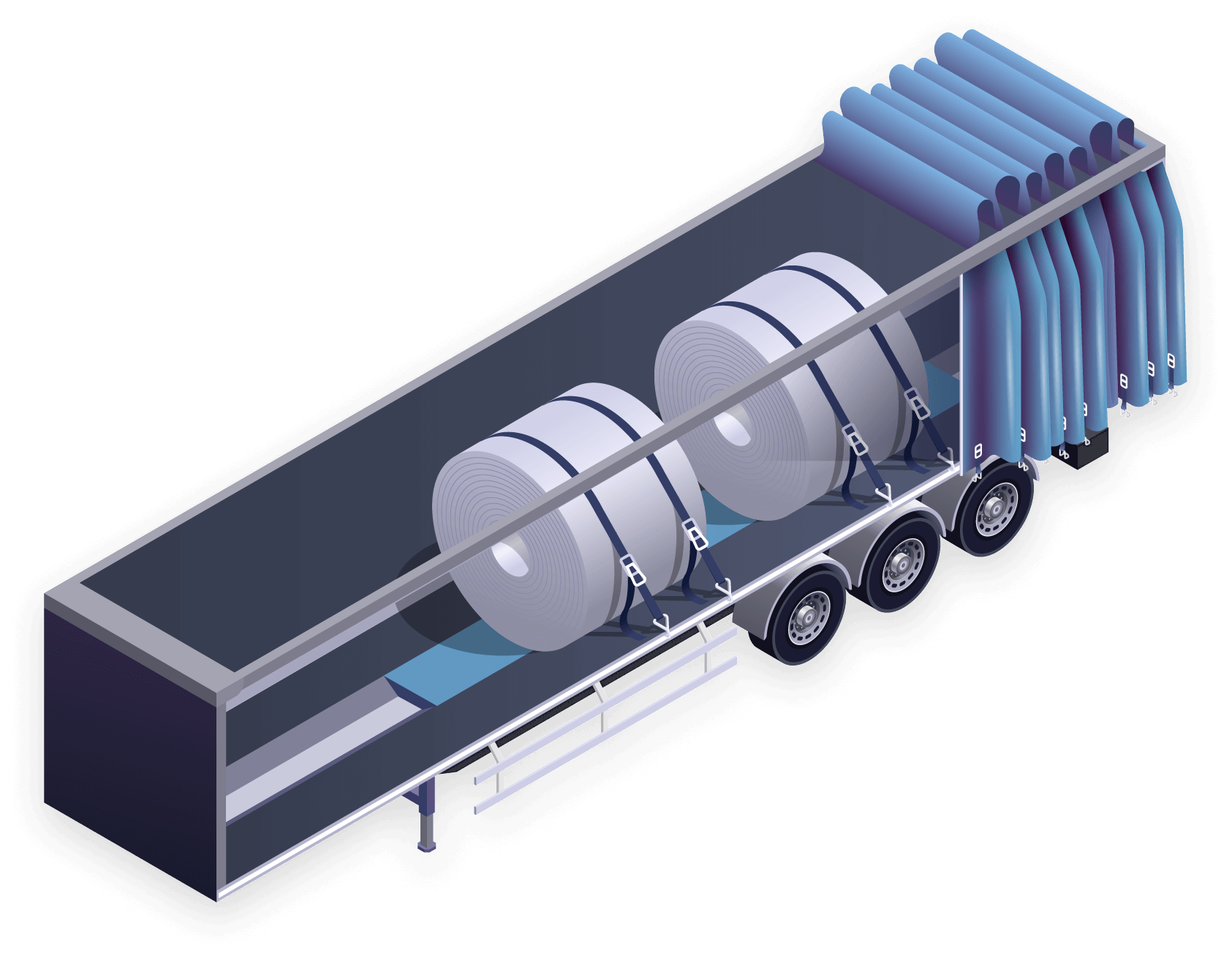 Isometric illustration of a coil semi trailer