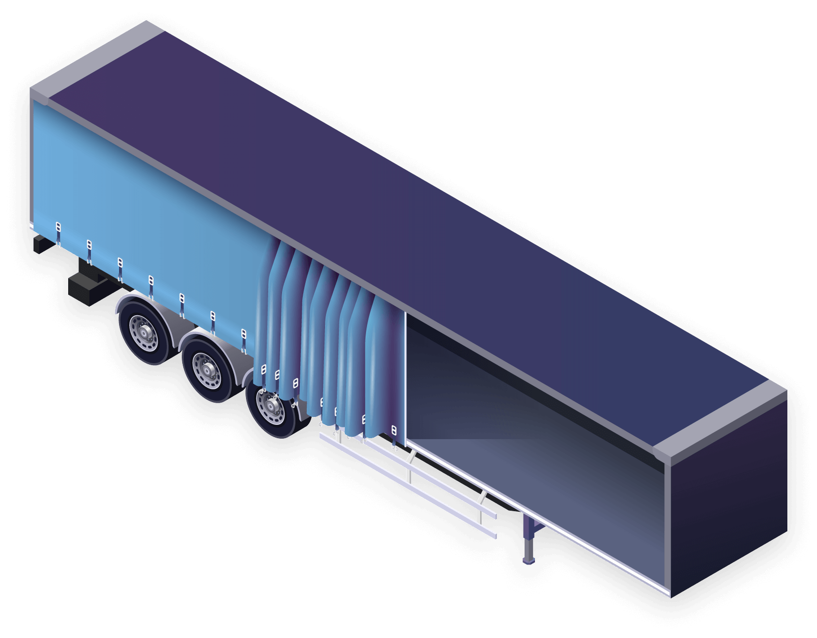 Isometric illustration of a curtainsider semi trailer