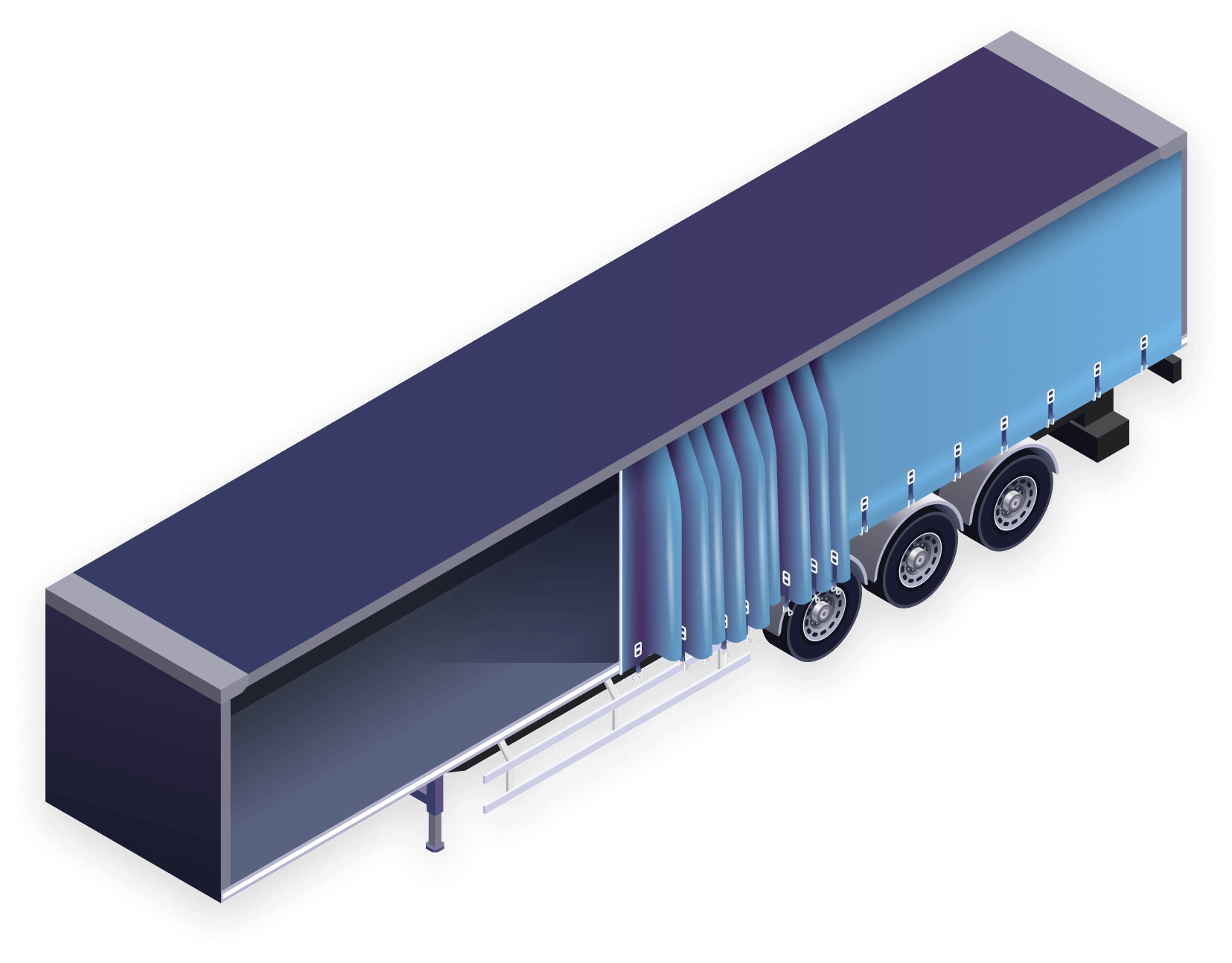 Isometric illustration of a curtainsider semi trailer